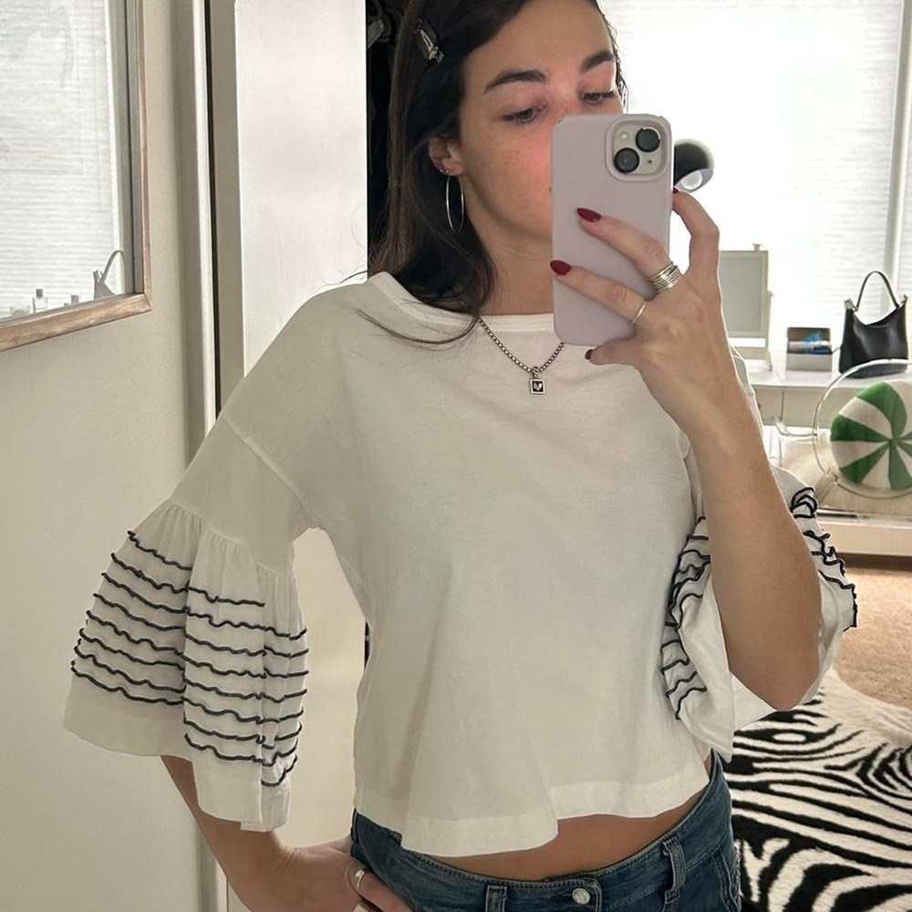 SeeByChloe White with flowy adorned sleeve top
